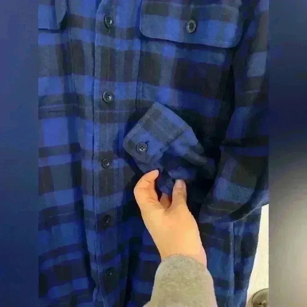 L.L. Bean men’s flannel fleece lined size medium blue black plaid